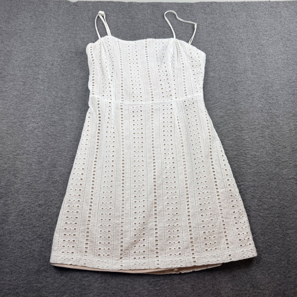 Lush Eyelet Mini Dress Women's Size Small White LD42764-CI Cotton Summer Strappy